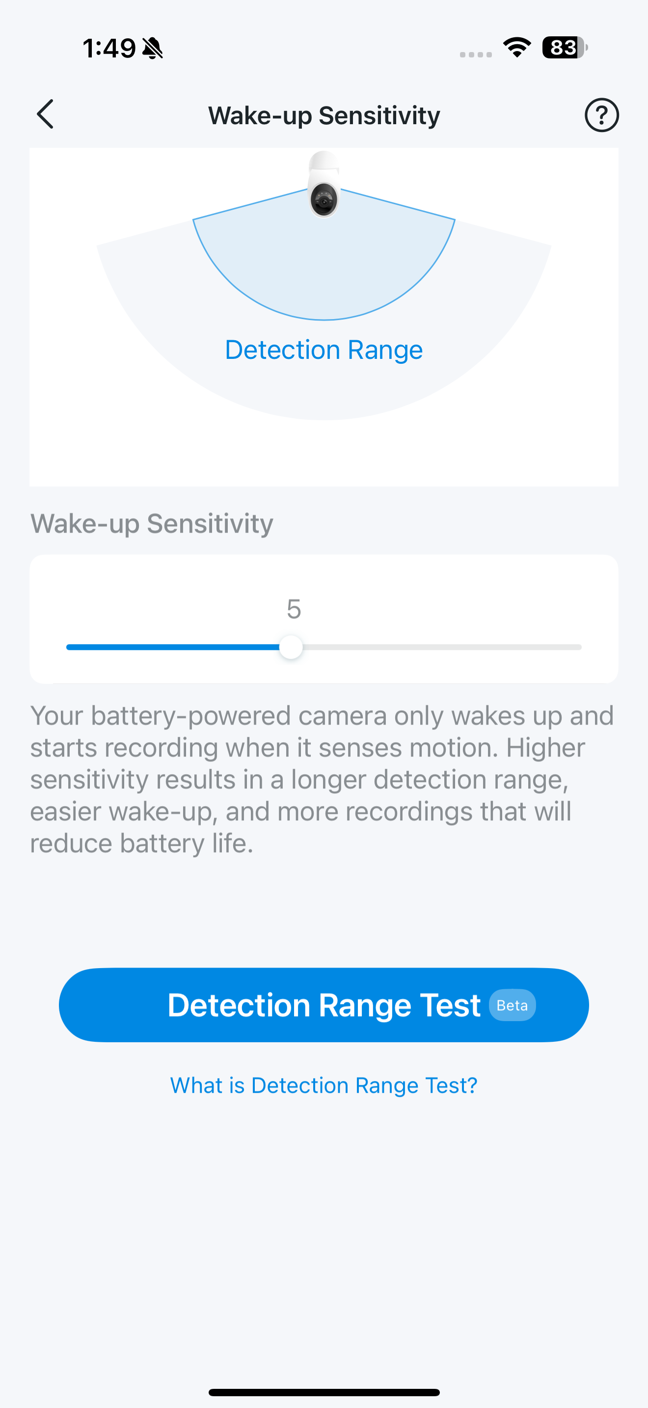 Wake-Up Sensitivity page in the app