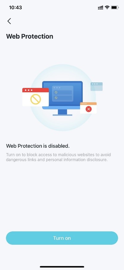 Web Protection feature descriptions and the button for enabling it