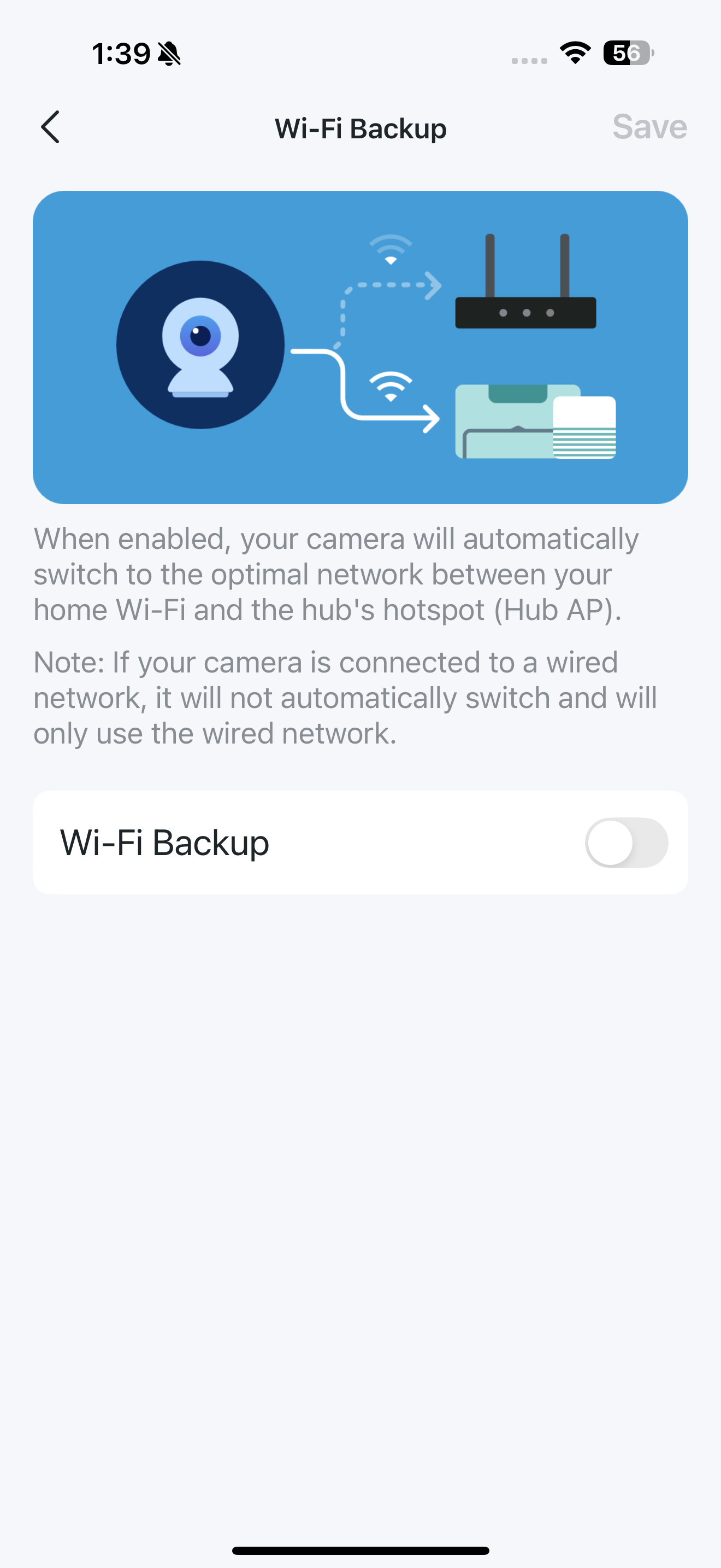 Wi-Fi Backup page in the app