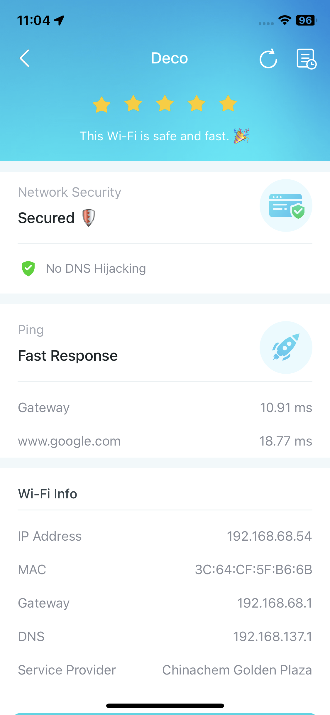 Wi-Fi Diagnostics results