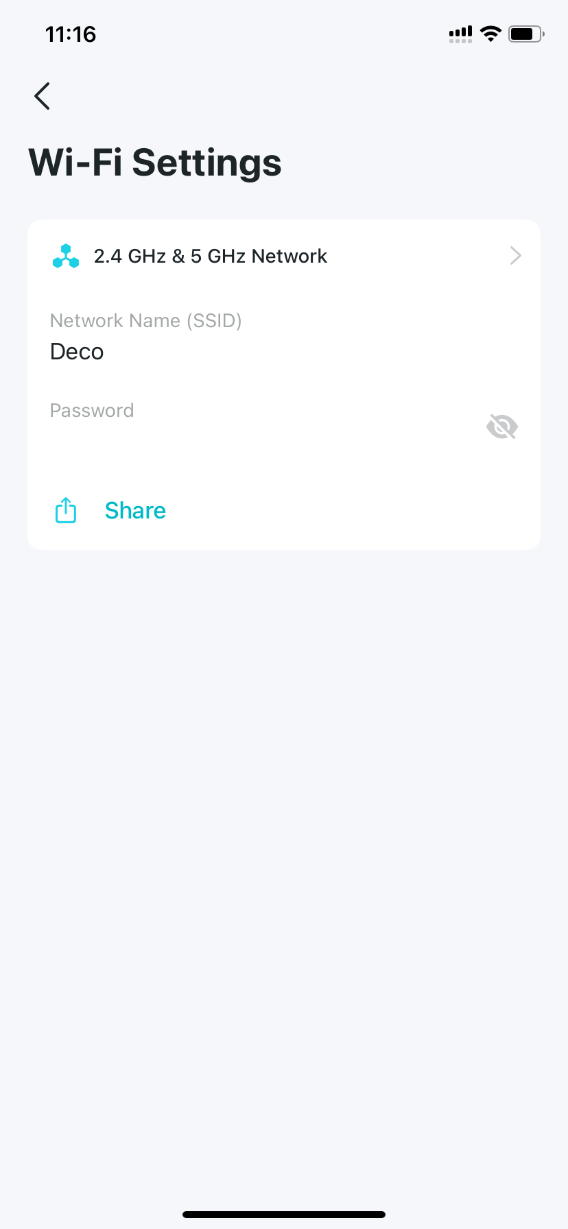 Locate Share button on the Wi-Fi Settings page