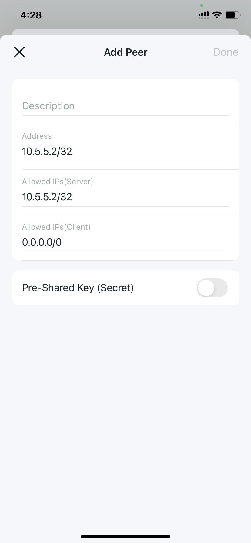 Add Peer settings page