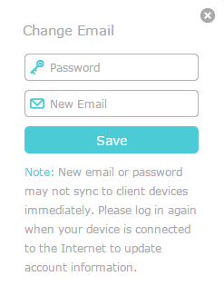 Configuration page for changing email address