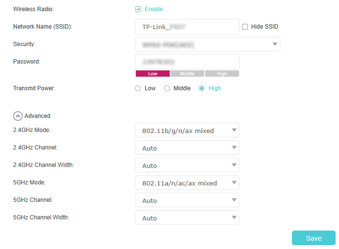 Wireless setting page with wireless radio enabled.