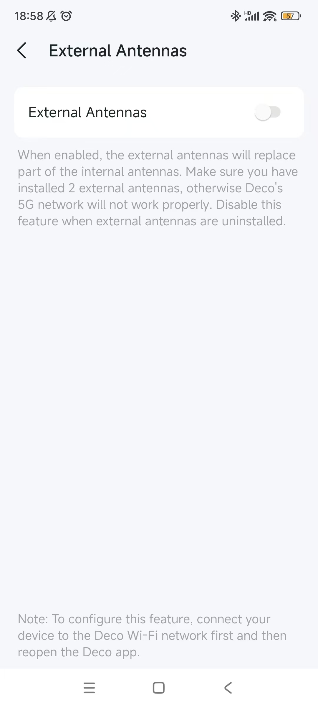 External Antennas settings page