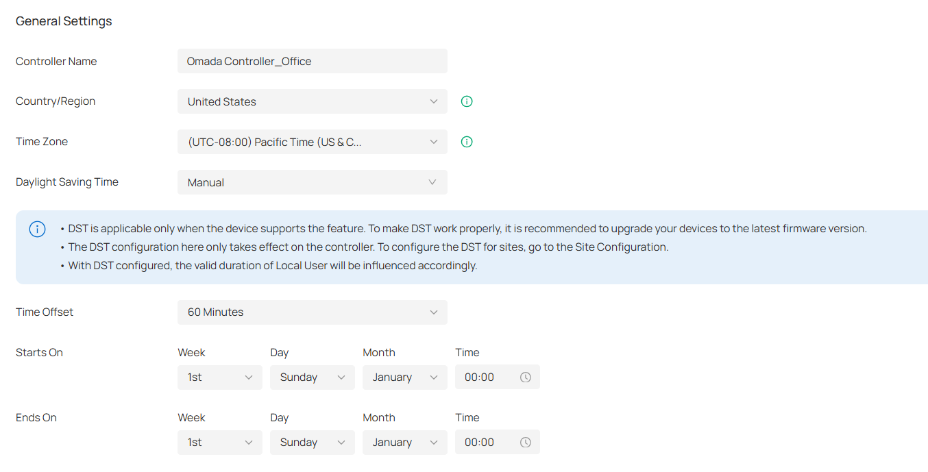 general settings for hardware controller