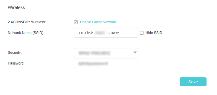 Enabling guest network and set password