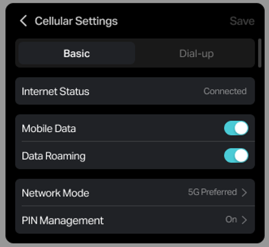Screenshot displaying the PIN management settings for the SIM card.