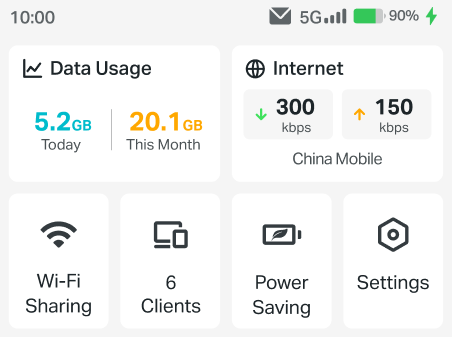 Screenshot of the internet status displaying upload and download rates.