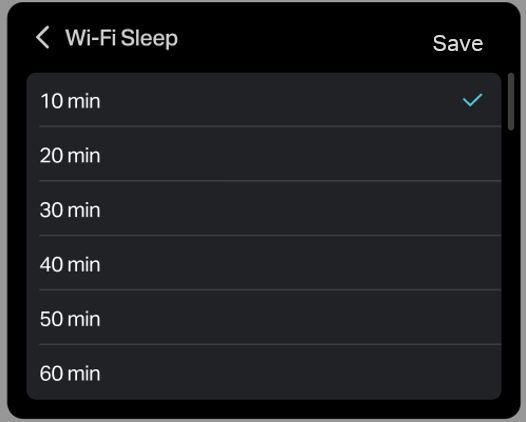 select a sleep time or select Never as needed
