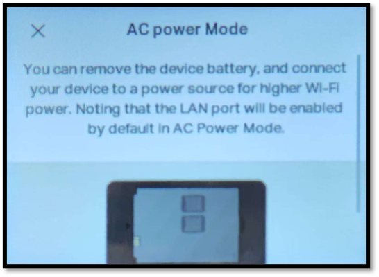 Image showing the AC power settings for the Mobile Wi-Fi device.