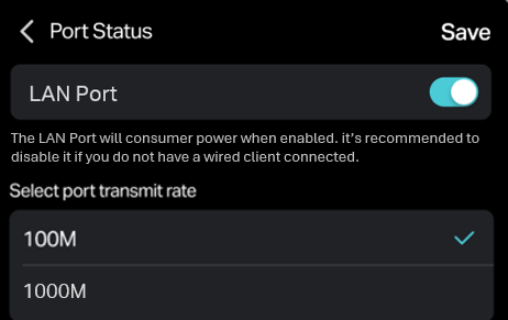 Image illustrating the option to enable the LAN port for wired connections.