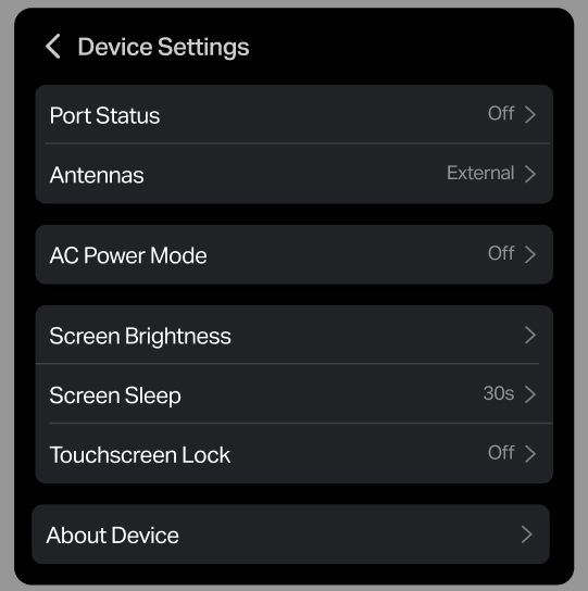 Screenshot of the Device Settings Page