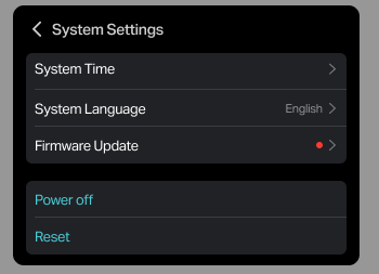 Screenshot showing the Reset and Power off button in System Settings Page