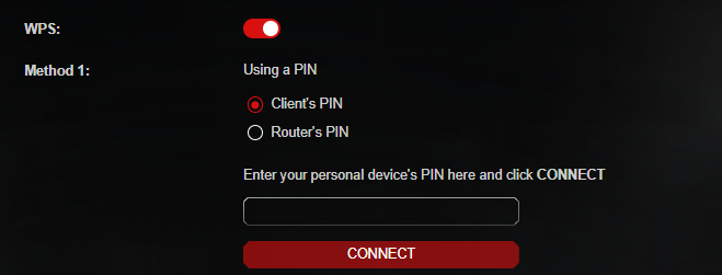 Method 1 of WPS connection: Enter the PIN of your device and click Connect