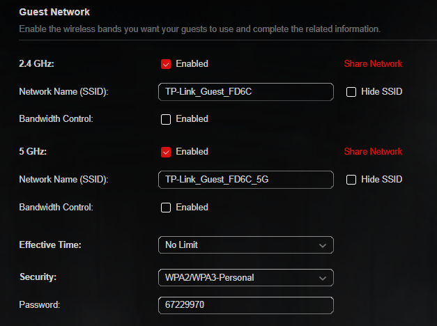 Guest network settings