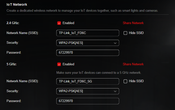 IoT network settings
