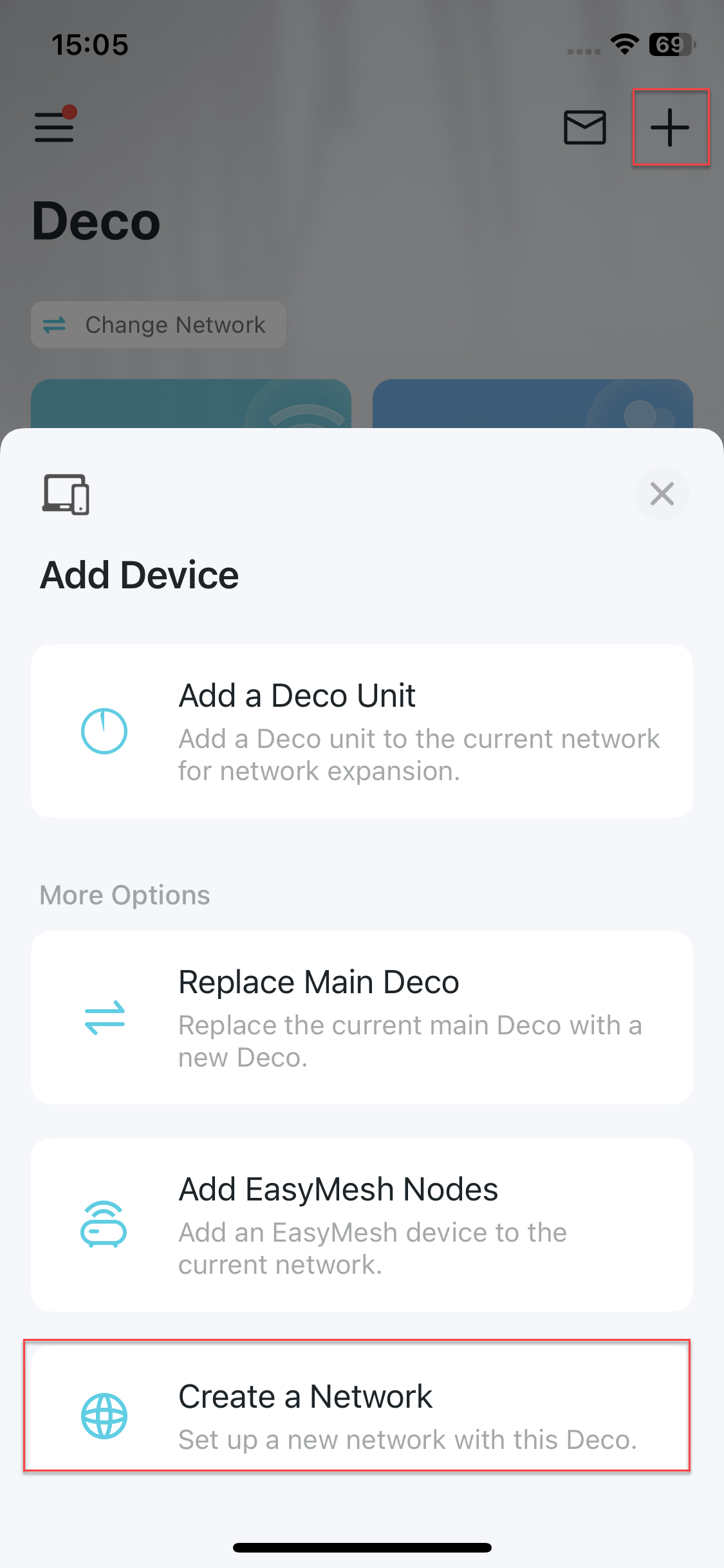 Image displaying where to create a network