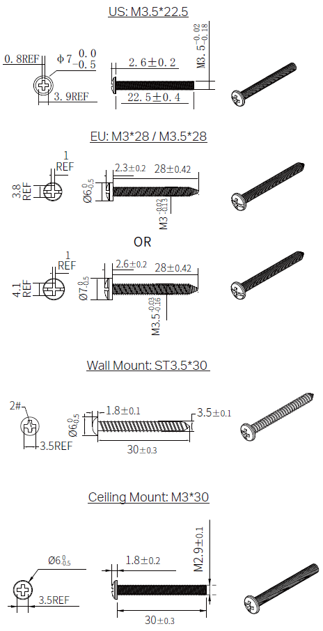 image displaying various screw sizes and styles