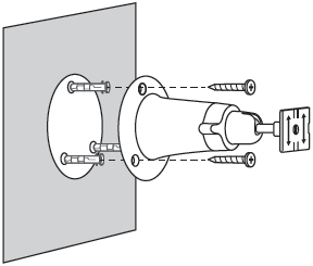 Insert three mounting anchors into the holes and use the mounting screws to affix the bracket over the anchors.