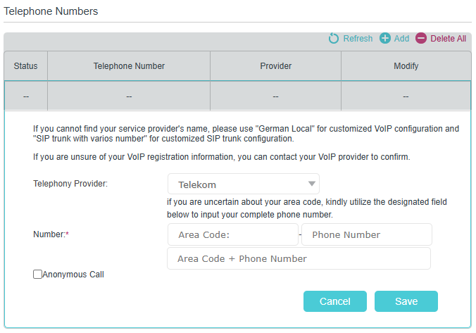 Image of adding a telephone number