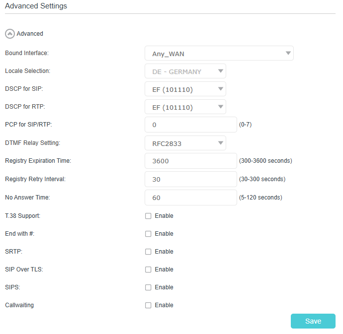 Image of advanced settings for telephone number