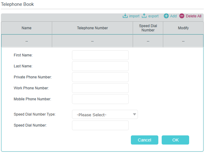 Image of configuration interface for adding a telephone book