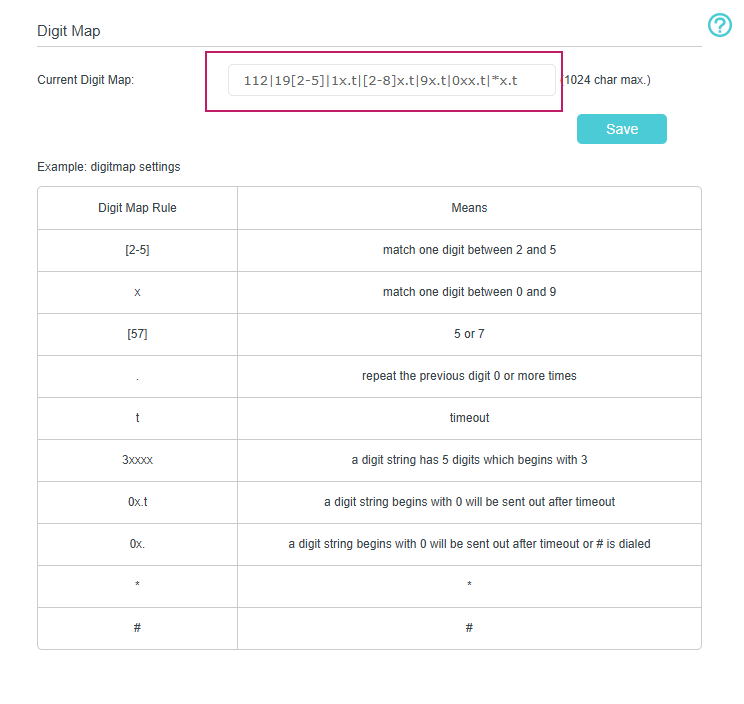 Image of digit map configuration page