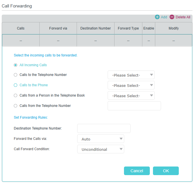 Image of call forwarding configuration