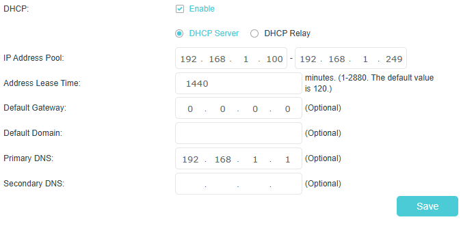 Image for DHCP server settings