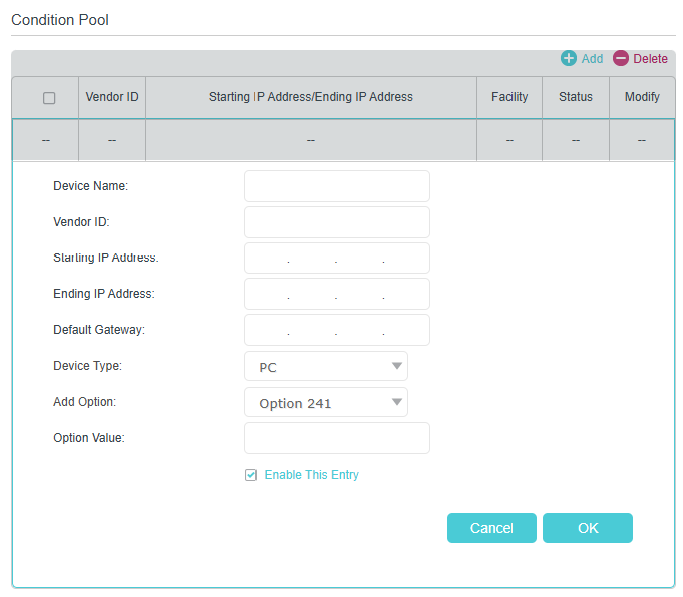 Image of condition pool settings