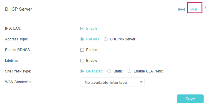 Image for IPv6 DHCP server settings