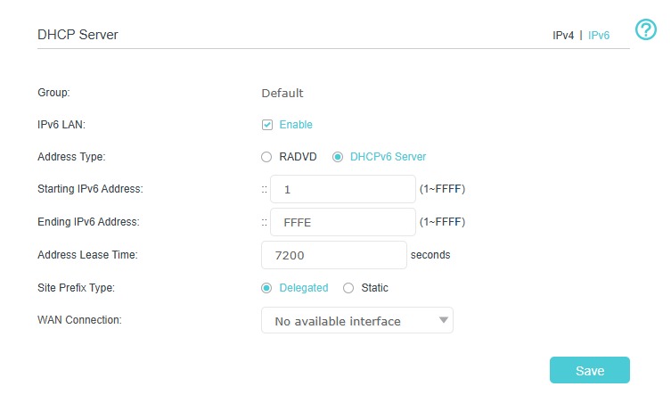 Image for IPv6 LAN settings
