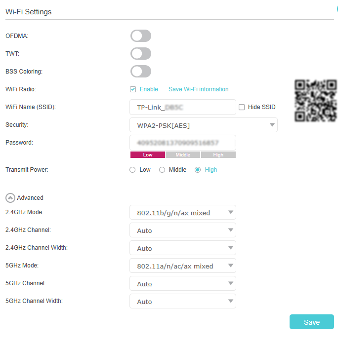 Image of mode and channel settings