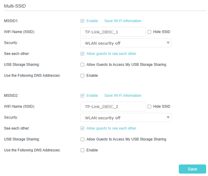 Image of multi ssid settings