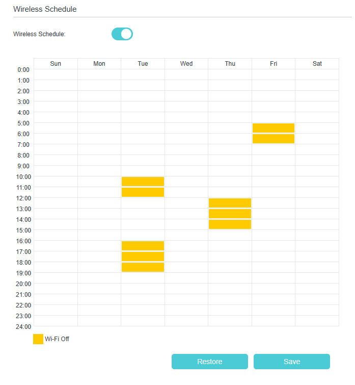 Image of wireless schedule settings