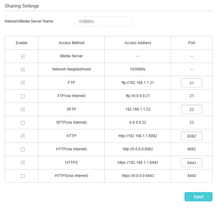 Image of sharing settings