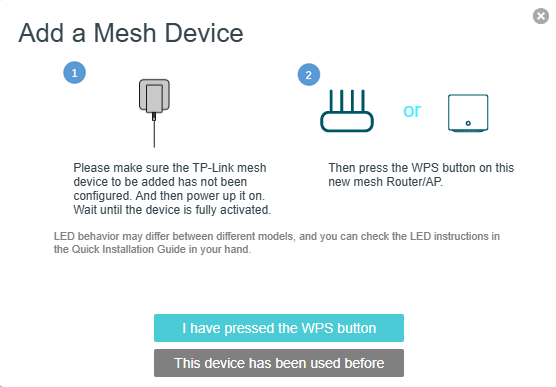 Image of adding mesh device via WPS