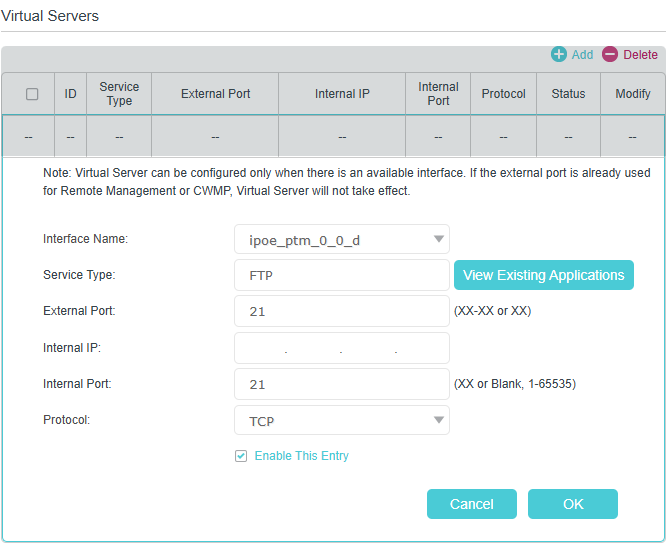 Image of setting example of FTP