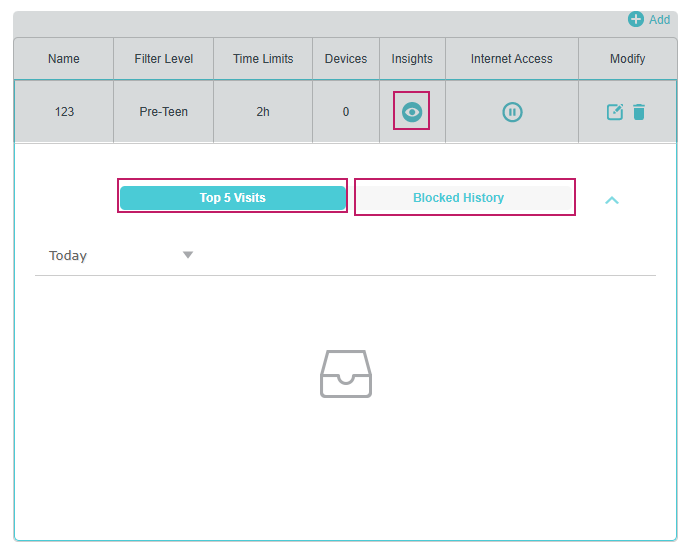 Image of displaying visiting and blocked history