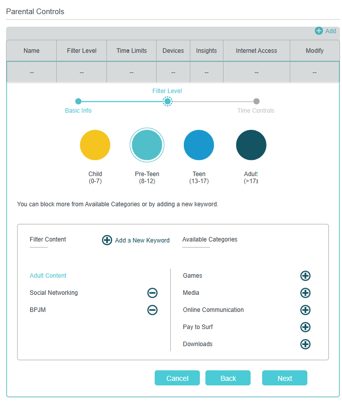 Image of setting filter content and age range