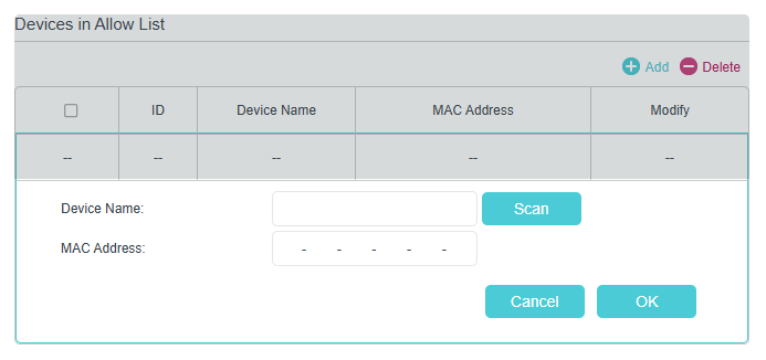 Image of adding a device to allow list