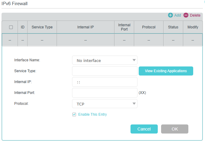 Image of adding a IPv6 firewall profile