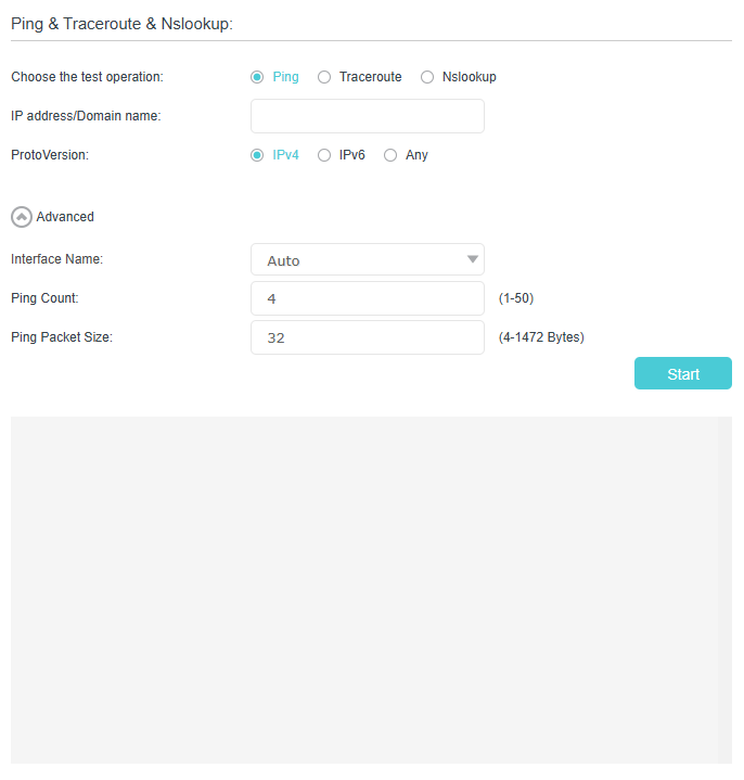 Image of ping, traceroute and nslookup settings