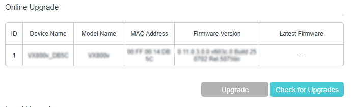 Image of online upgrade settings