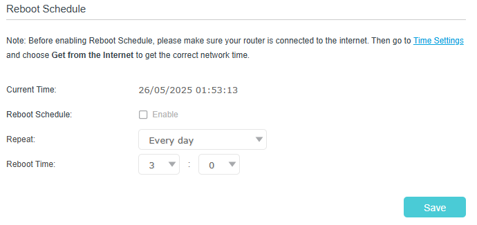 Image pf rebooting schedule settings