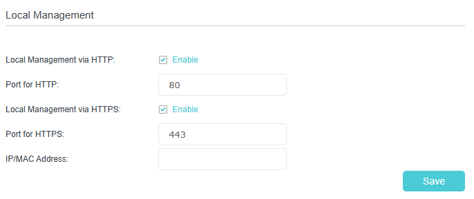Image of enabling local management via HTTP and HTTPS
