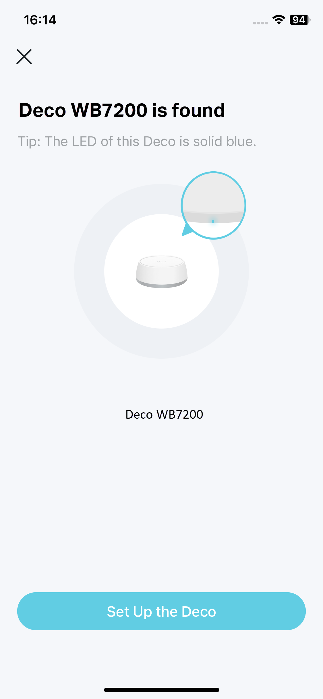 Image displaying your Deco is found by the app.