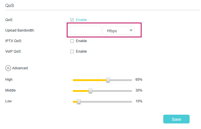 Image of displaying upload bandwidth