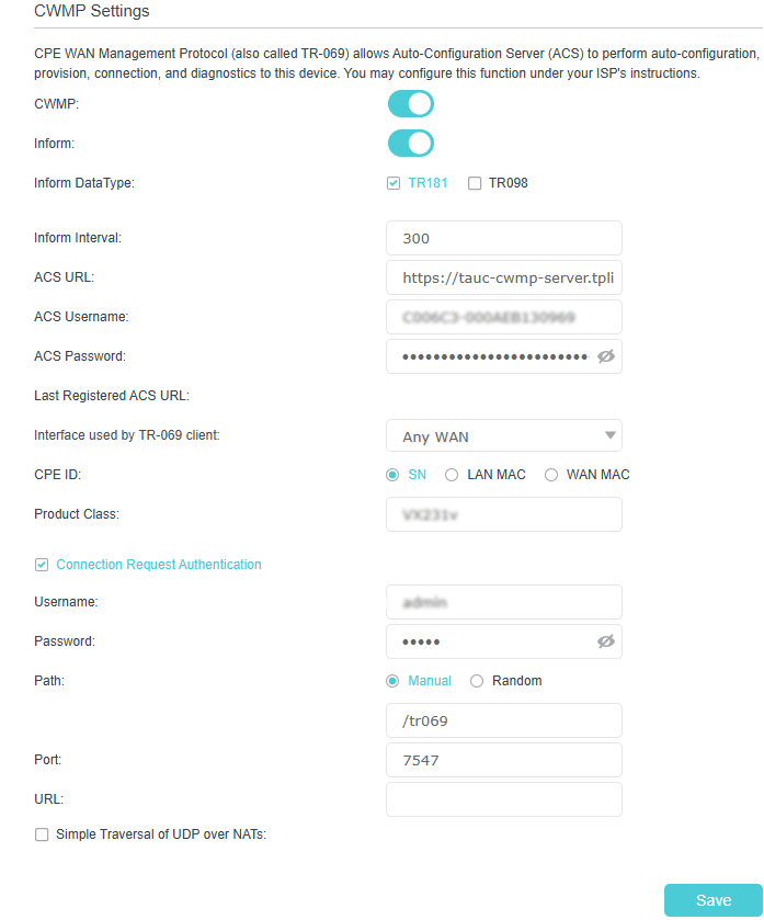 Image of enabling CWMP settings